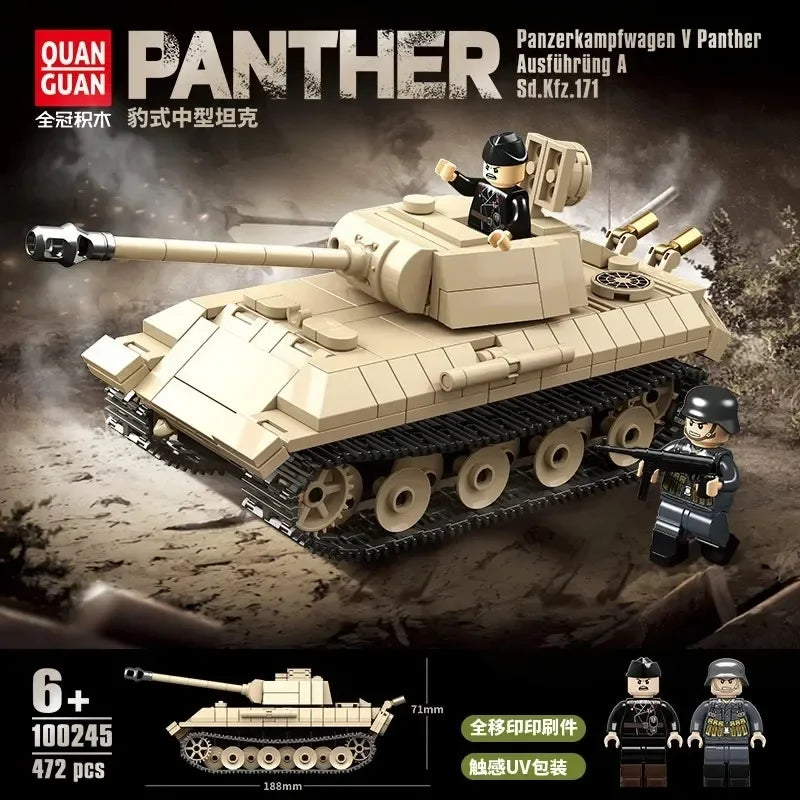 WW2 Military Panzer Panther Medium Tank Building Blocks Set