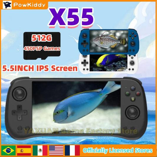 POWKIDDY X55 5.5INCH IPS Screen Portable Handheld Game Console RK3566 Linux Open-Source Retro Video Game 512G PSP  Gift